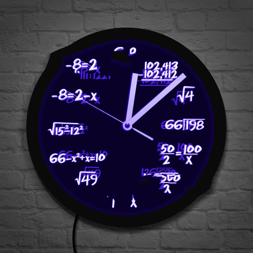 LED Luminous Wall Clock Black Wall Clock Math Formula Arithmetic Scale Home Decoration Clock Wall Clock Cross-border Customization