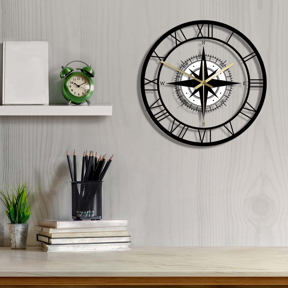 LED Transparent Compass Steering Wheel Acrylic Wall Clock