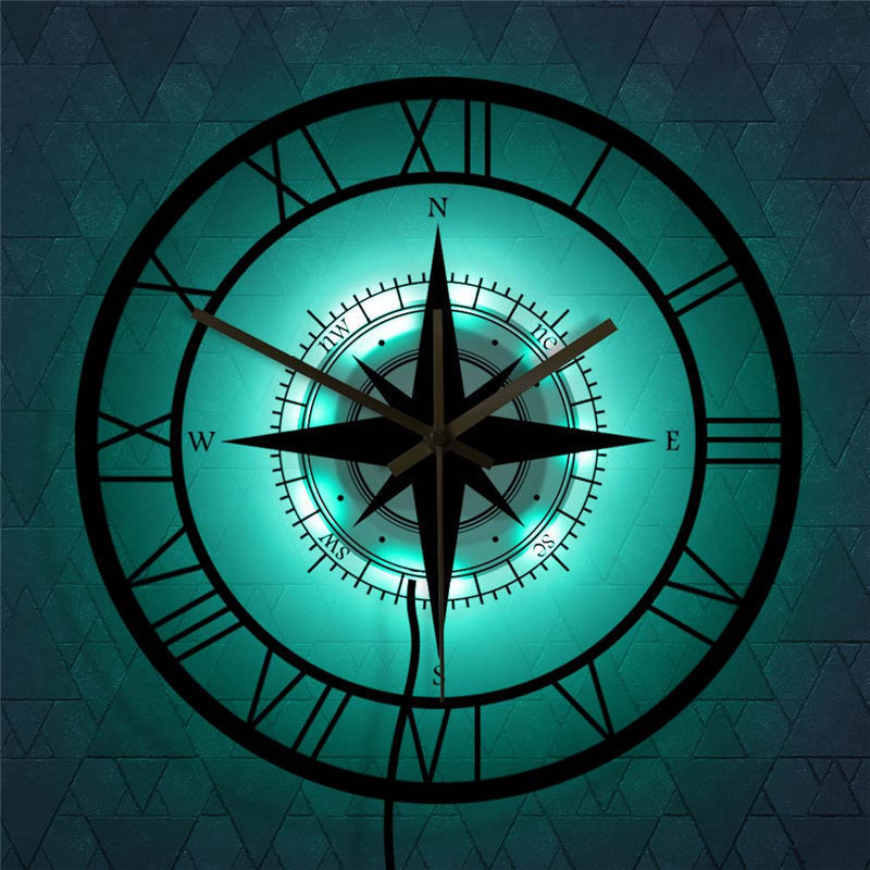 LED Transparent Compass Steering Wheel Acrylic Wall Clock